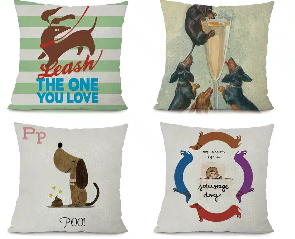 Miracille Square 18" Euro Dachshund Dog Cushion Cover Cartoon Pugs Linen Animals Pillowcase Home Decor Chair Sofa Seat 13