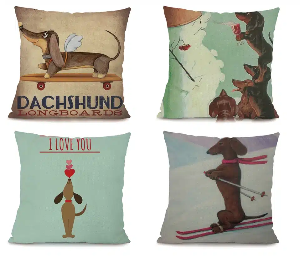 Miracille Square 18" Euro Dachshund Dog Cushion Cover Cartoon Pugs Linen Animals Pillowcase Home Decor Chair Sofa Seat 15
