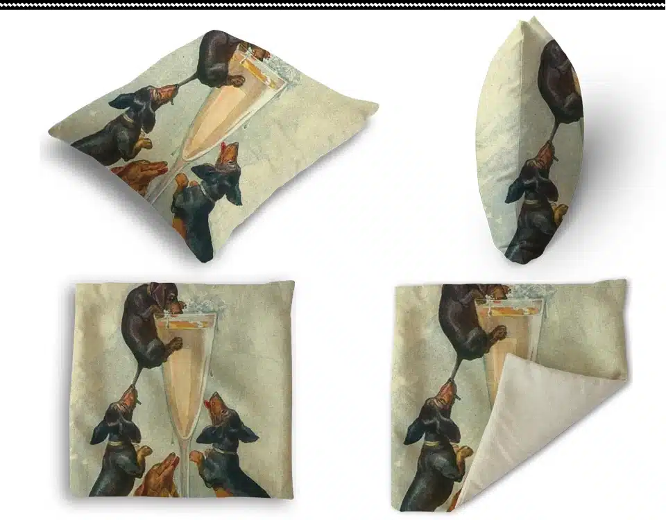 Miracille Square 18" Euro Dachshund Dog Cushion Cover Cartoon Pugs Linen Animals Pillowcase Home Decor Chair Sofa Seat 16