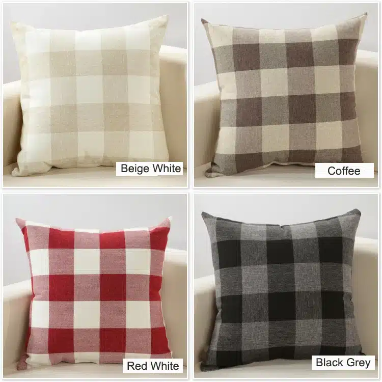 Simple Classic Plaid Pillow Cover for Sofa / Durable Tough Linen Plain Decorative Cushion Covers for Chairs Home Decor Gifts 9