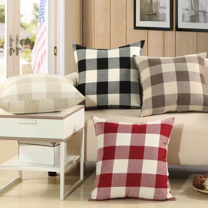 Simple Classic Plaid Pillow Cover for Sofa / Durable Tough Linen Plain Decorative Cushion Covers for Chairs Home Decor Gifts 11