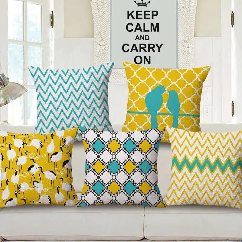 Fashion High Quality Cotton Linen Yellow Geometry Crane and Bird Car Decorative Throw Pillow Case Cushion Cover Sofa Home Decor 22