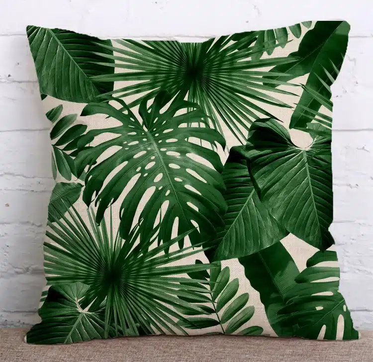 KYYZROZZZ Tropical Plants Green Leaves Monstera Cushion Covers Hibiscus Flower Cushion Cover Decorative Beige Linen Pillow Case 15