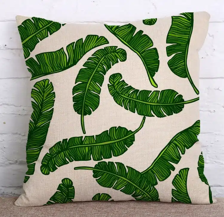 KYYZROZZZ Tropical Plants Green Leaves Monstera Cushion Covers Hibiscus Flower Cushion Cover Decorative Beige Linen Pillow Case 17