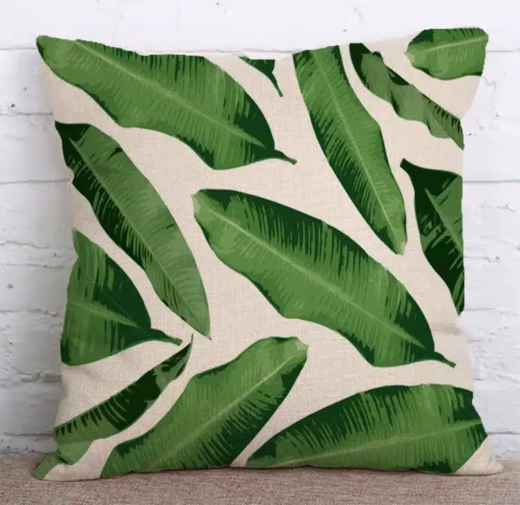 KYYZROZZZ Tropical Plants Green Leaves Monstera Cushion Covers Hibiscus Flower Cushion Cover Decorative Beige Linen Pillow Case 20