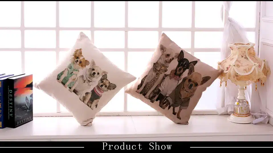 Miracille 18"Cartoon Animal Pattern Printed Waist Cushion Cover Lovely Puppy Cotton Linen Home Car Decoration Throw Pillow Case 5