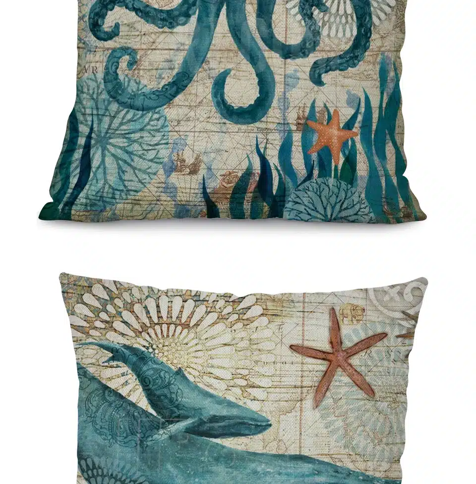 Miracille Sea Turtle Printed Cotton Linen Cushion Cover Marine Ocean Sea Horse Home Decor Pillowcase Octopus Sofa Cushion Case 14
