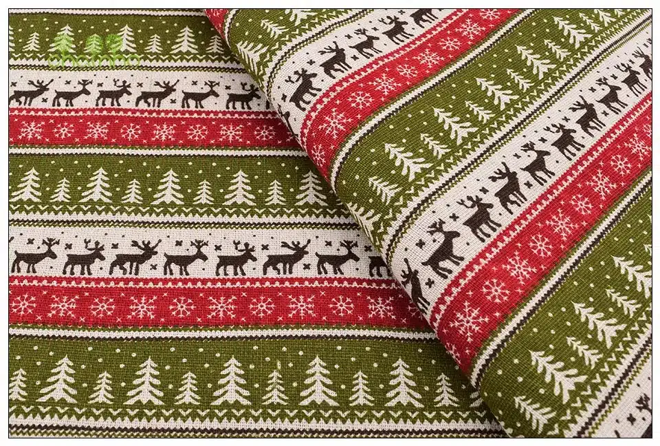 Printed Cotton Linen Fabric For Quilting,DIY Sewing,Sofa,Curtain,Bag,Cushion,Furniture Cover Material,Christmas,Half Meter Cloth 8