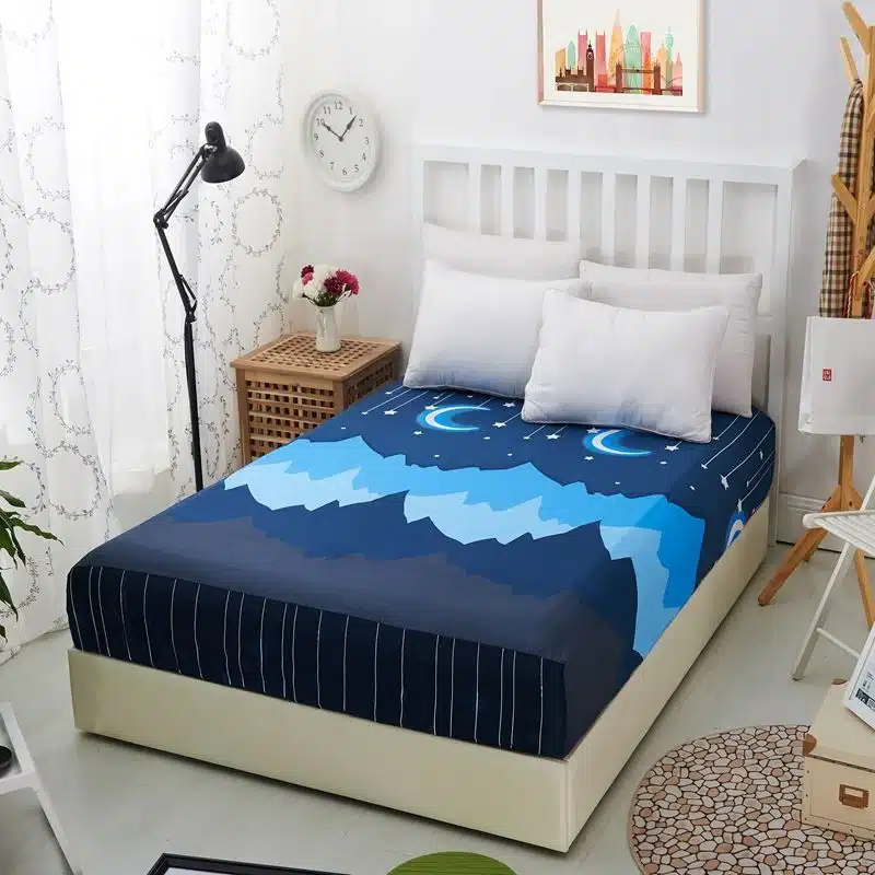 1pcs Polyester Bedsheet Blue Night Sky Printed Bedding Fitted Sheet Mattress Cover Bed Sheet With Elastic Band Bedspreads Sheets 16
