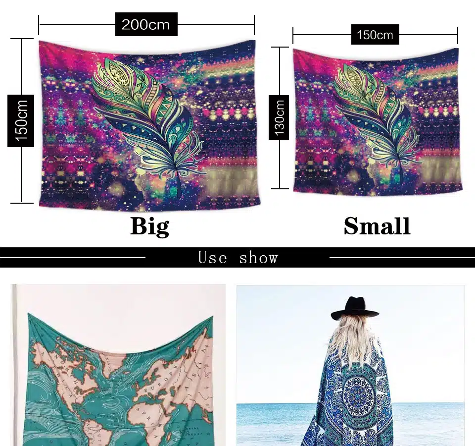 Miracille Indian Wall Tapisserie Bohemian Decor Beach Towel Tapestry Wall Hanging For Home Yoga Mat Color Bedspread 2 Size 11