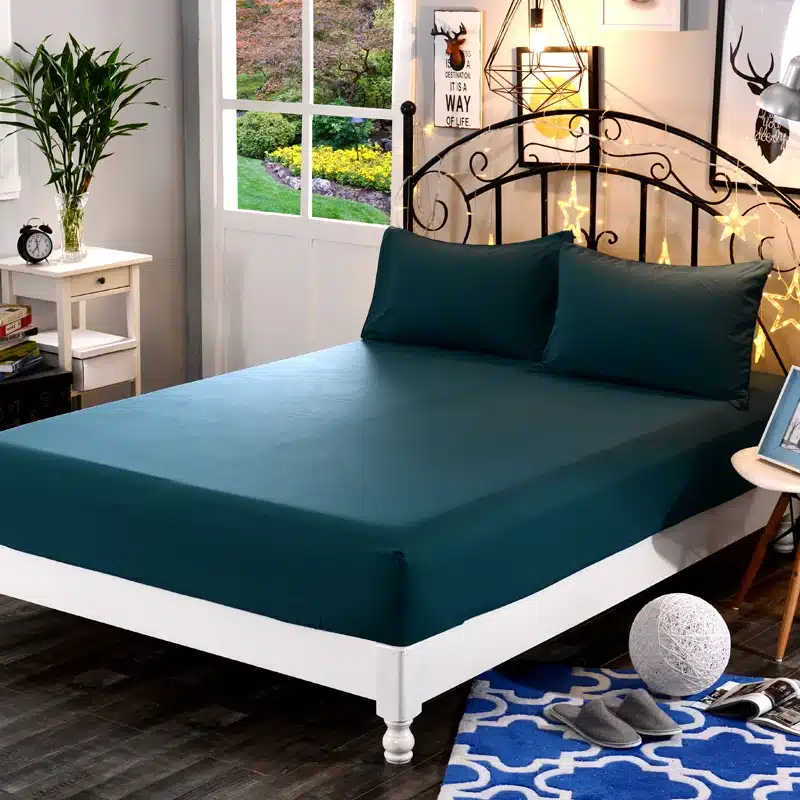 1pcs 100%Polyester Solid Fitted Sheet Mattress Cover Four Corners With Elastic Band Bed Sheet 18