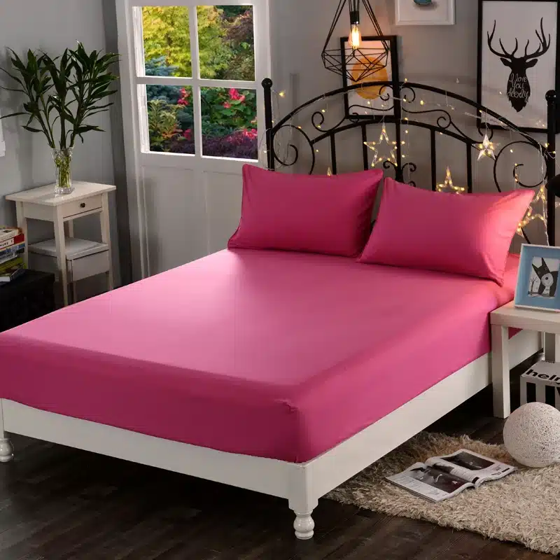 1pcs 100%Polyester Solid Fitted Sheet Mattress Cover Four Corners With Elastic Band Bed Sheet 21