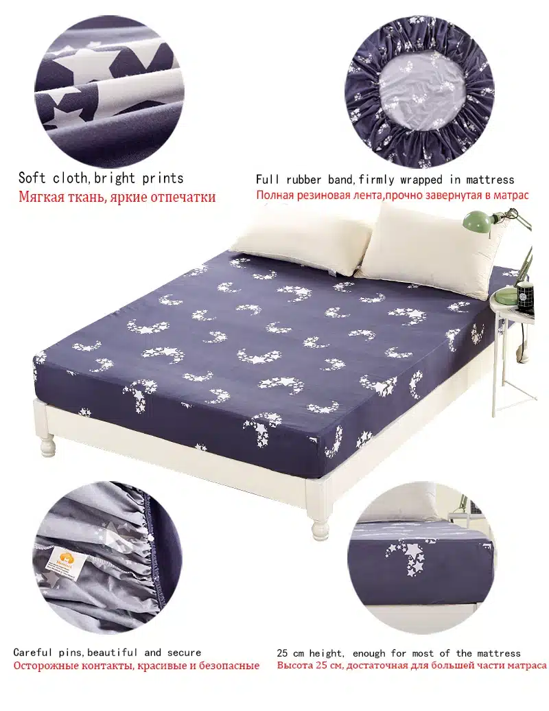 1pc 100%Polyester Fitted Sheet Mattress Cover Printing Bedding Linens Bed Sheets With Elastic Band Double Queen Size 160cm*200cm 1