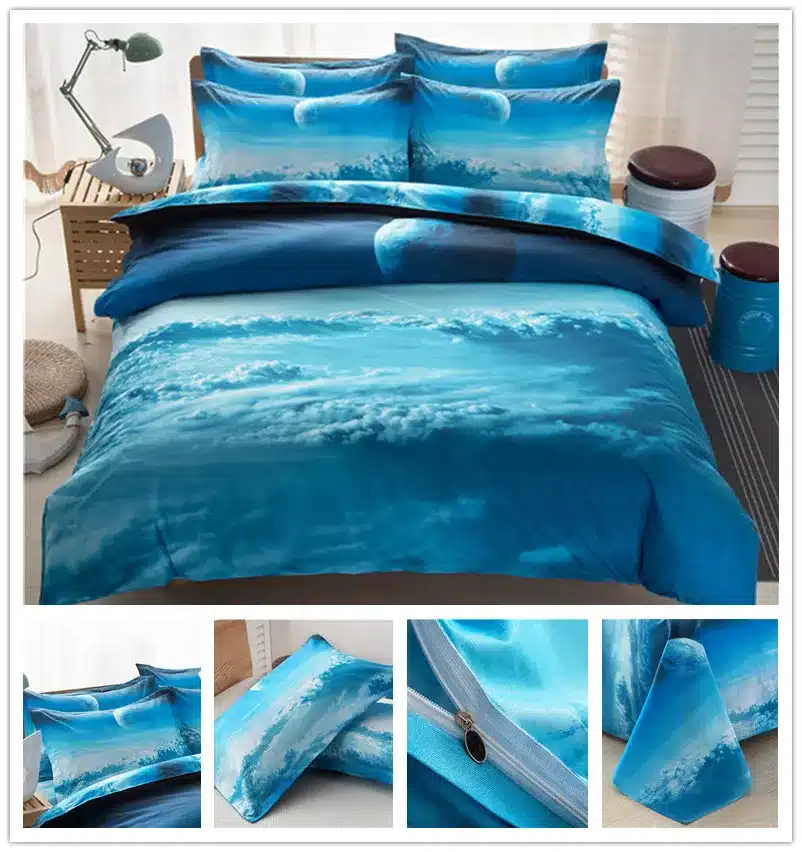 3D Blue Sky Bed Sheet Set Pillowcase Planet Polyester/Cotton Duvet Cover Set Bed Linen Galaxy Bedding Set 3D Duvet Covers 19