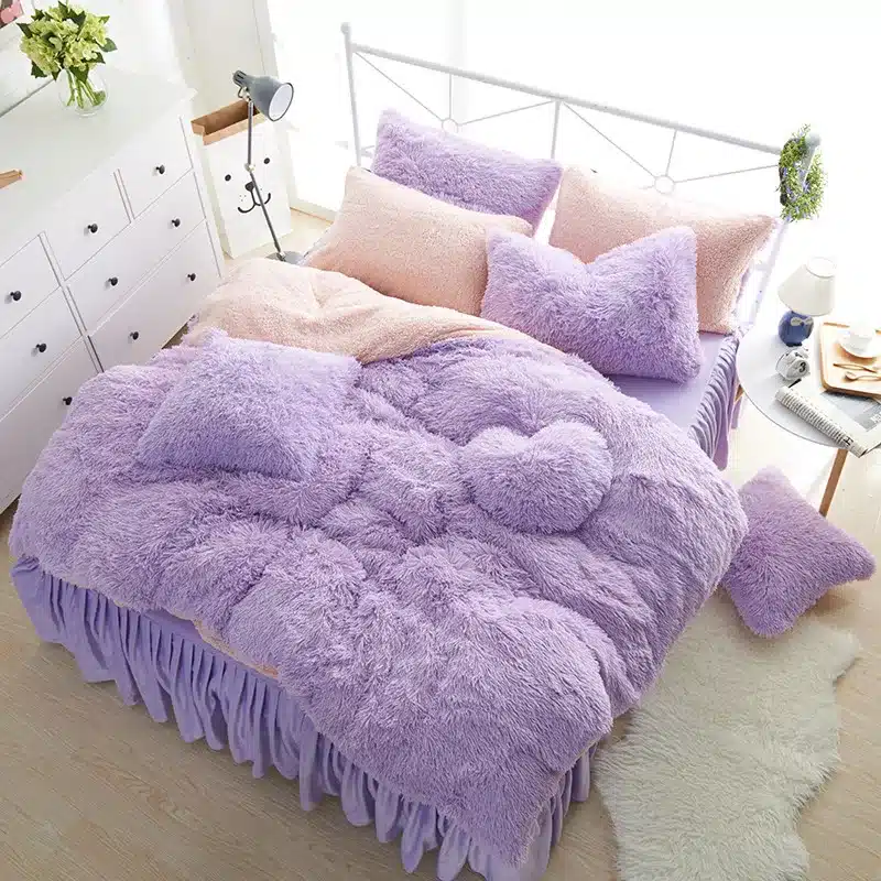 White Blue Princess Girls Bedding set Thick Fleece Warm Winter Bed set King Queen Twin size Duvet cover Pillow Cover Bed skirt 15