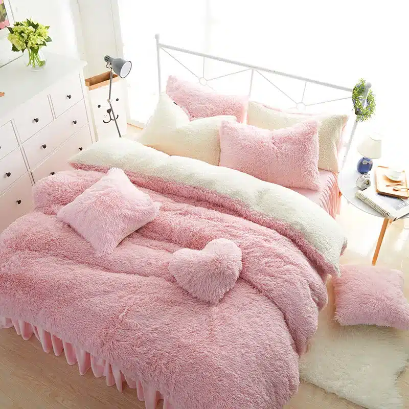 White Blue Princess Girls Bedding set Thick Fleece Warm Winter Bed set King Queen Twin size Duvet cover Pillow Cover Bed skirt 22