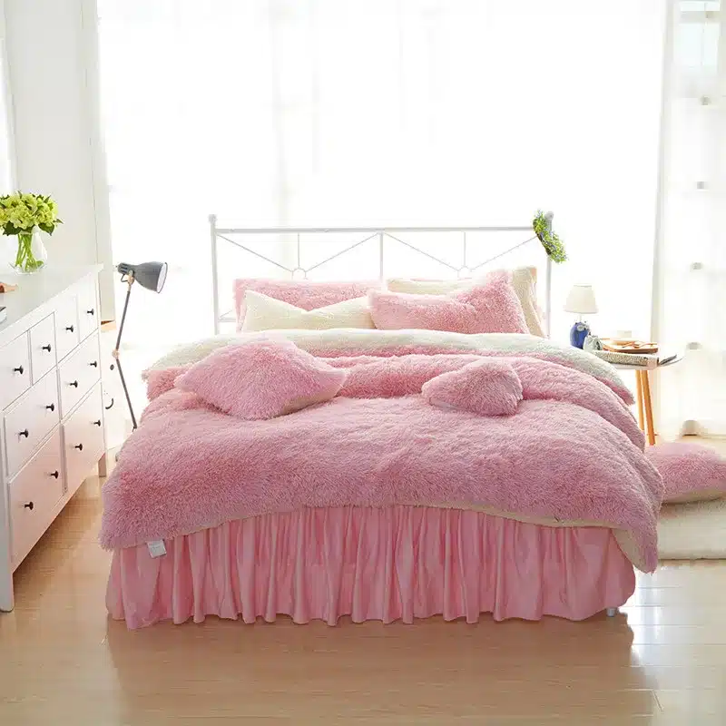 White Blue Princess Girls Bedding set Thick Fleece Warm Winter Bed set King Queen Twin size Duvet cover Pillow Cover Bed skirt 23