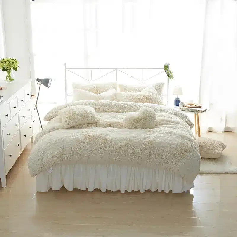 White Blue Princess Girls Bedding set Thick Fleece Warm Winter Bed set King Queen Twin size Duvet cover Pillow Cover Bed skirt 37