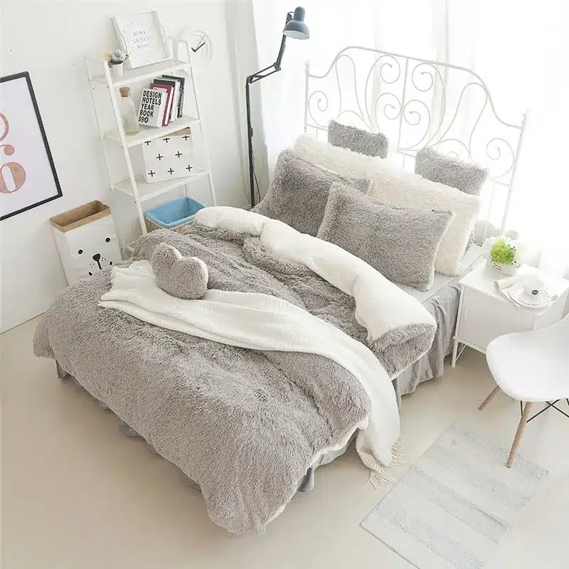 White Blue Princess Girls Bedding set Thick Fleece Warm Winter Bed set King Queen Twin size Duvet cover Pillow Cover Bed skirt 42