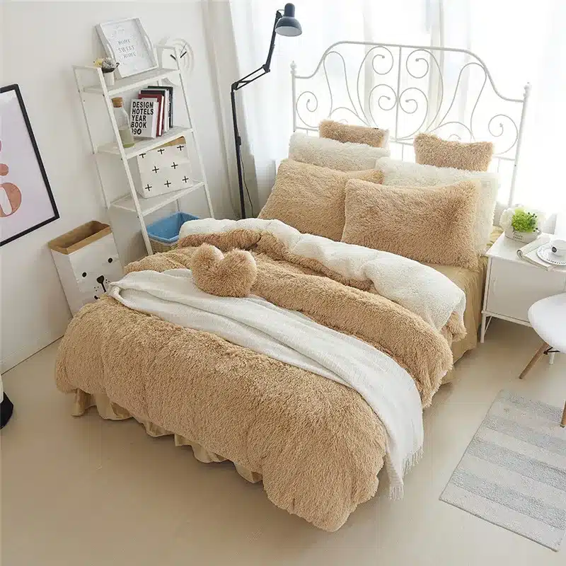 White Blue Princess Girls Bedding set Thick Fleece Warm Winter Bed set King Queen Twin size Duvet cover Pillow Cover Bed skirt 51