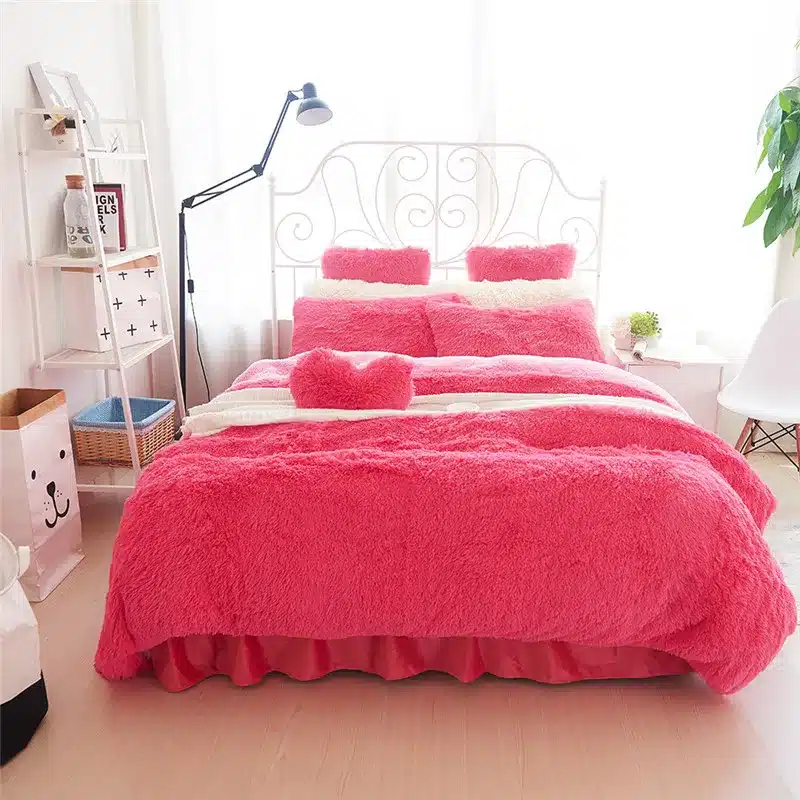 White Blue Princess Girls Bedding set Thick Fleece Warm Winter Bed set King Queen Twin size Duvet cover Pillow Cover Bed skirt 57