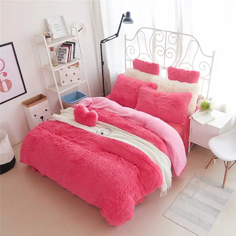 White Blue Princess Girls Bedding set Thick Fleece Warm Winter Bed set King Queen Twin size Duvet cover Pillow Cover Bed skirt 58