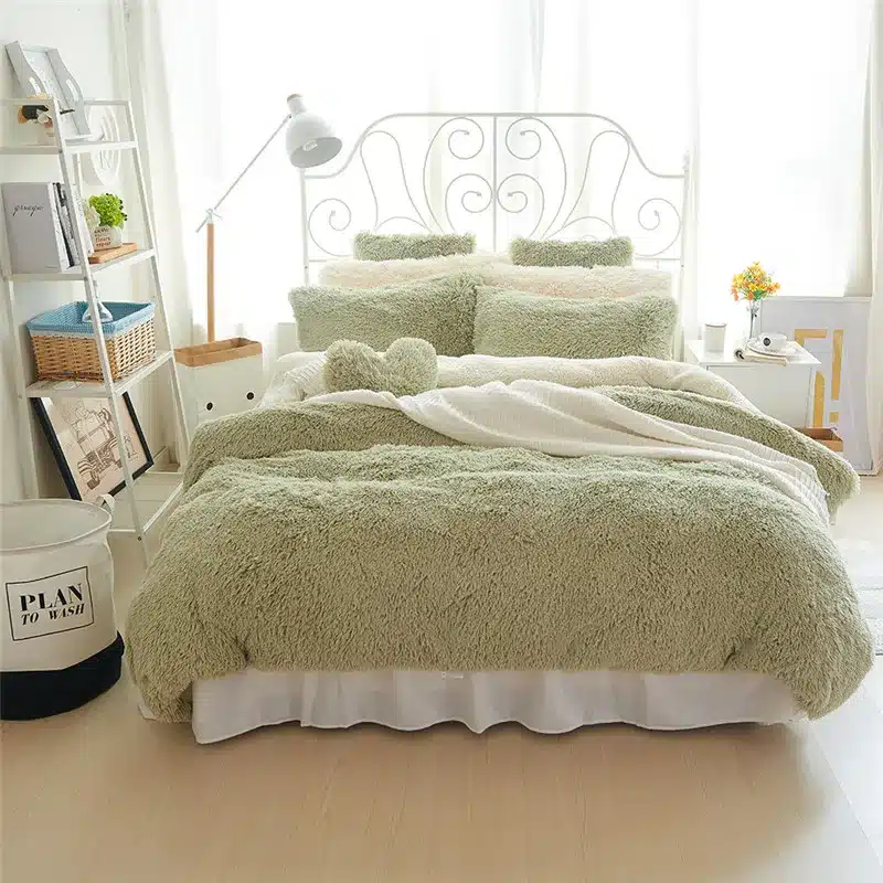 White Blue Princess Girls Bedding set Thick Fleece Warm Winter Bed set King Queen Twin size Duvet cover Pillow Cover Bed skirt 65