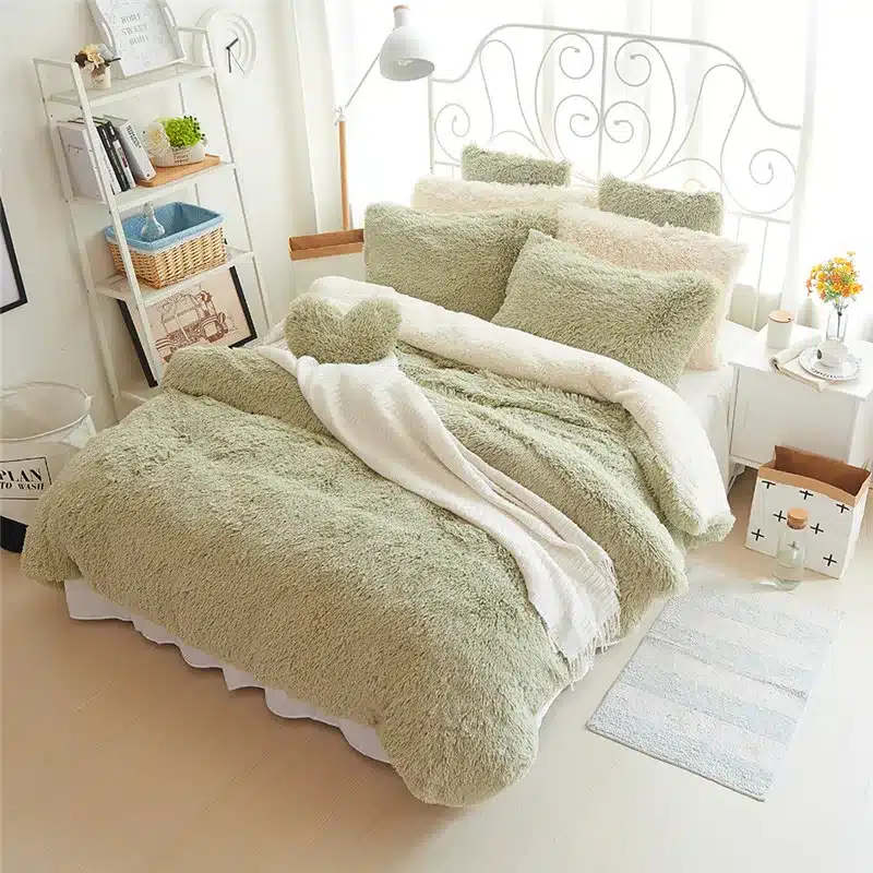 White Blue Princess Girls Bedding set Thick Fleece Warm Winter Bed set King Queen Twin size Duvet cover Pillow Cover Bed skirt 66
