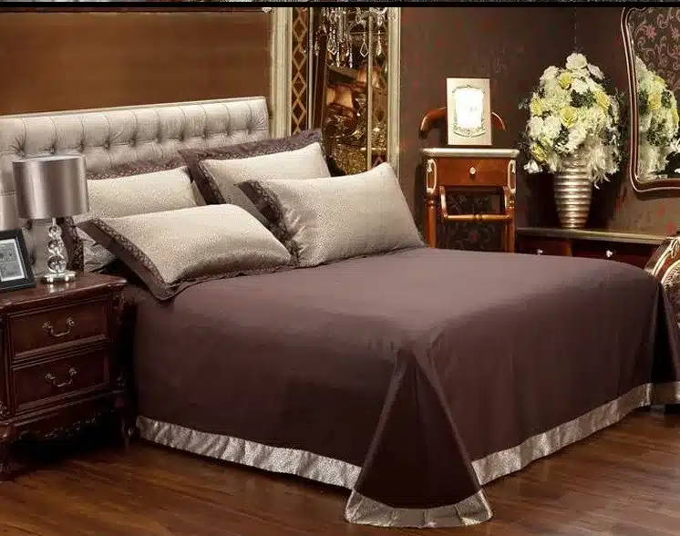 Jacquard Silk bedding set queen king 6/4pcs Brown Embroidered Home Textile Satin duvet/quilt cover bed sheet bedclothes cotton 11