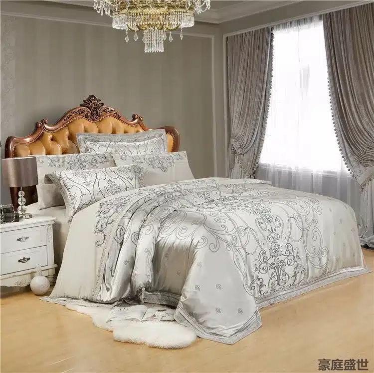 Jacquard Silk bedding set queen king 6/4pcs Brown Embroidered Home Textile Satin duvet/quilt cover bed sheet bedclothes cotton 14