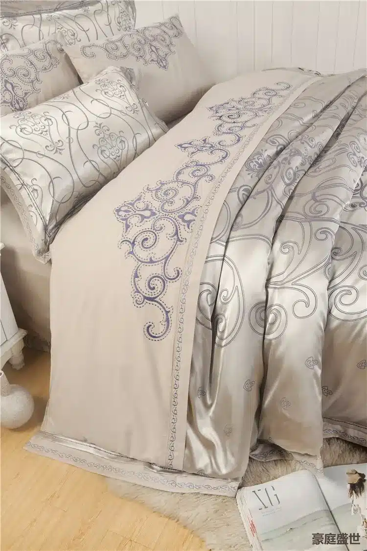 Jacquard Silk bedding set queen king 6/4pcs Brown Embroidered Home Textile Satin duvet/quilt cover bed sheet bedclothes cotton 15