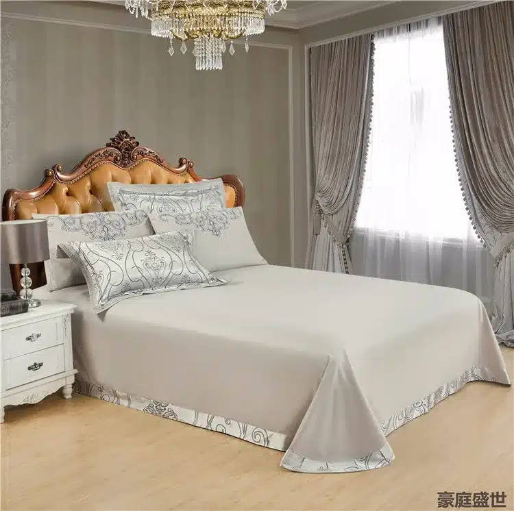 Jacquard Silk bedding set queen king 6/4pcs Brown Embroidered Home Textile Satin duvet/quilt cover bed sheet bedclothes cotton 16