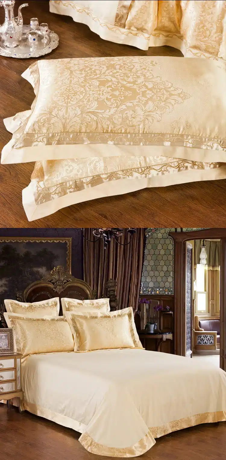 Jacquard Silk bedding set queen king 6/4pcs Brown Embroidered Home Textile Satin duvet/quilt cover bed sheet bedclothes cotton 21