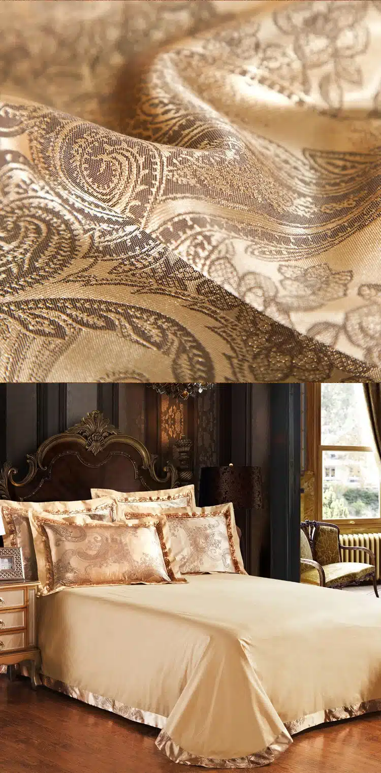 Jacquard Silk bedding set queen king 6/4pcs Brown Embroidered Home Textile Satin duvet/quilt cover bed sheet bedclothes cotton 34