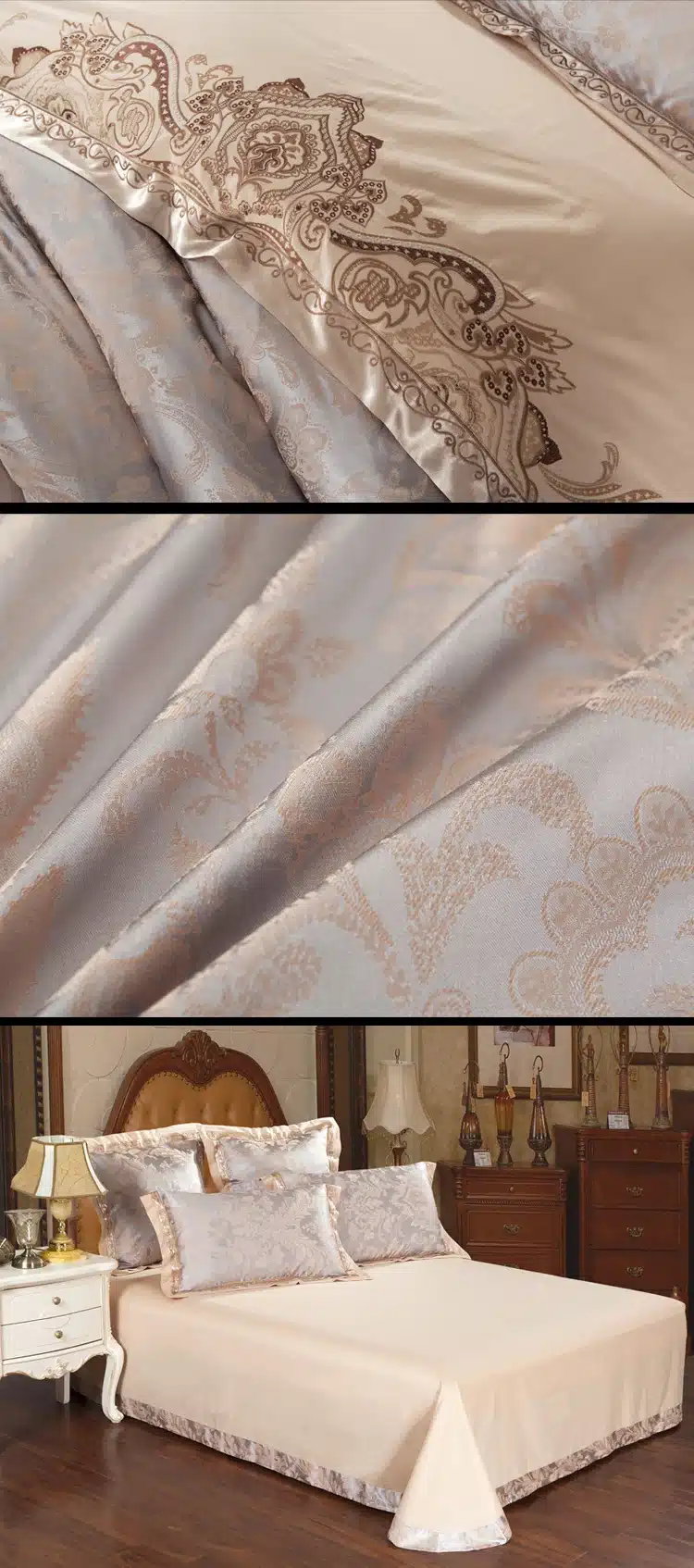 Jacquard Silk bedding set queen king 6/4pcs Brown Embroidered Home Textile Satin duvet/quilt cover bed sheet bedclothes cotton 36