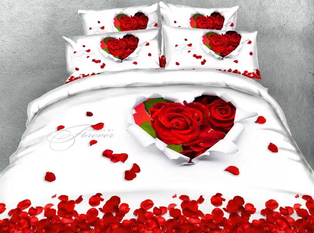 Royal Linen Source Brand 6 Parts Per Set Romantic Red Roses and Love Message 3D bed set with 3D bed clothes 1