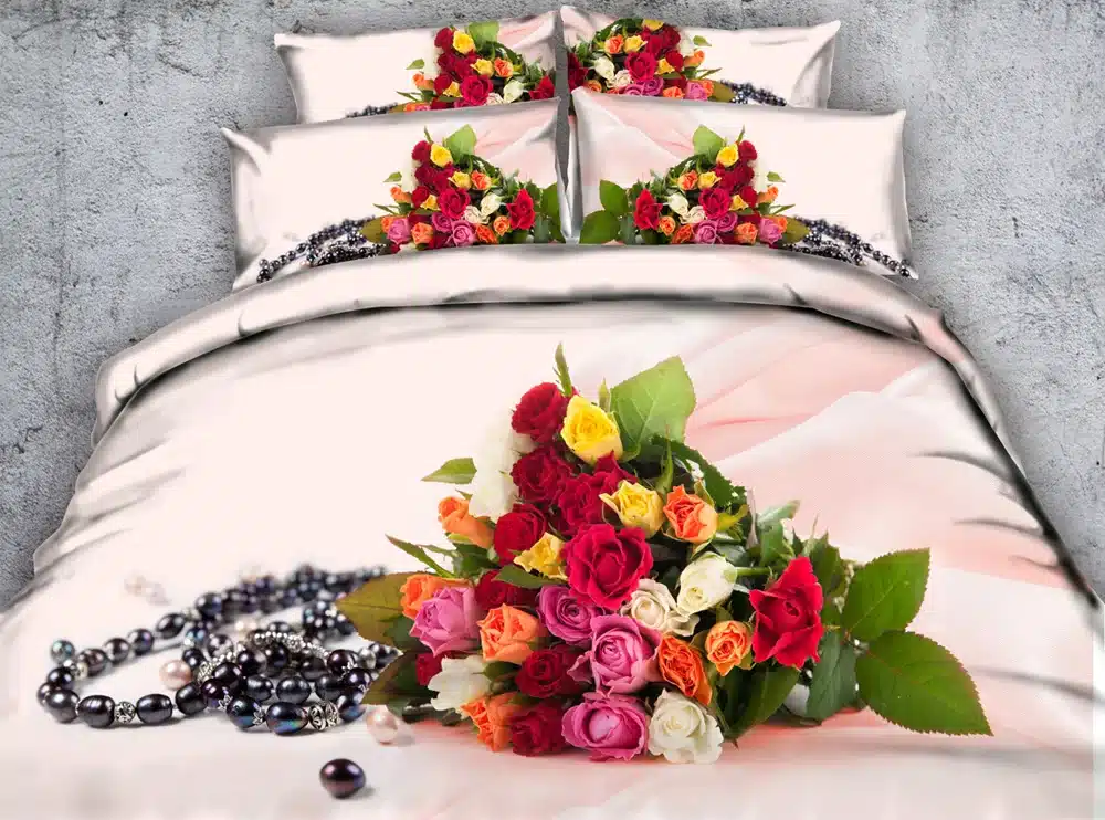 Royal Linen Source Brand 6 Parts Per Set Romantic Red Roses and Love Message 3D bed set with 3D bed clothes 2