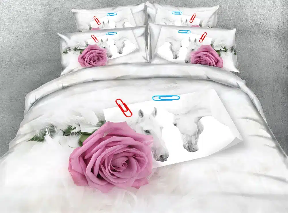 Royal Linen Source Brand 6 Parts Per Set Romantic Red Roses and Love Message 3D bed set with 3D bed clothes 6