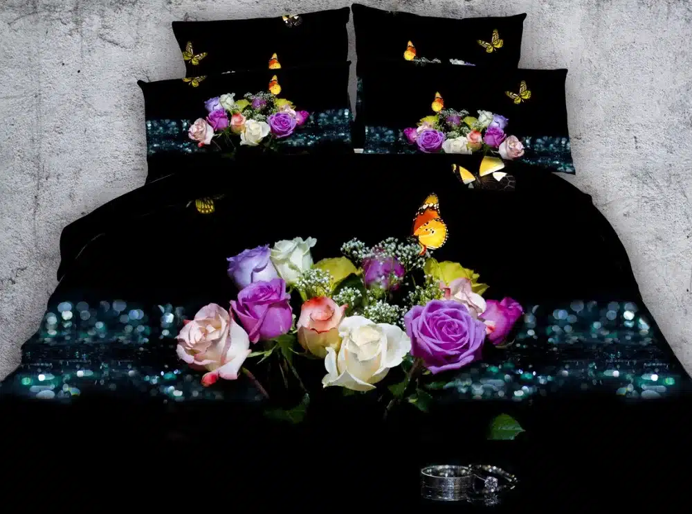 Royal Linen Source Brand 6 Parts Per Set Romantic Red Roses and Love Message 3D bed set with 3D bed clothes 8