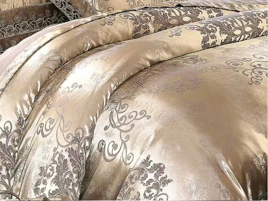 4Pcs Jacquard Silk/Cotton Bedding Set Luxury Bed Set King Queen Size Lace Satin Duvet Cover Bed Sheet literie Pillowcase 11