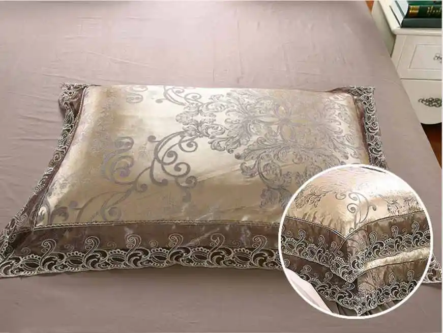 4Pcs Jacquard Silk/Cotton Bedding Set Luxury Bed Set King Queen Size Lace Satin Duvet Cover Bed Sheet literie Pillowcase 14