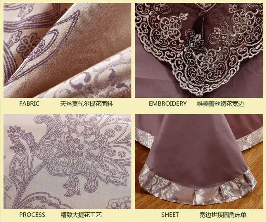 4Pcs Jacquard Silk/Cotton Bedding Set Luxury Bed Set King Queen Size Lace Satin Duvet Cover Bed Sheet literie Pillowcase 25