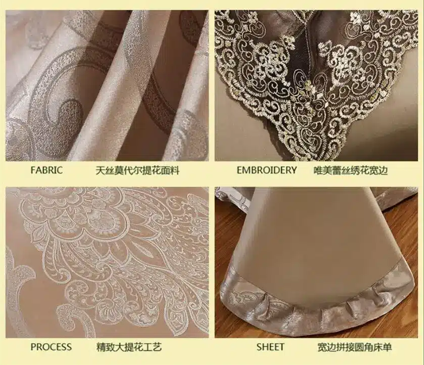 4Pcs Jacquard Silk/Cotton Bedding Set Luxury Bed Set King Queen Size Lace Satin Duvet Cover Bed Sheet literie Pillowcase 27