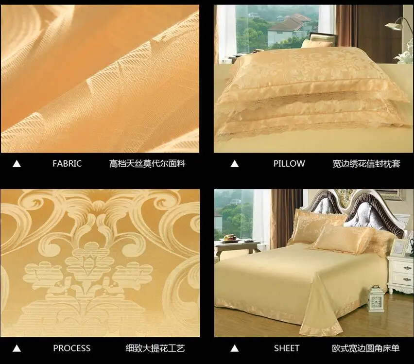 4Pcs Jacquard Silk/Cotton Bedding Set Luxury Bed Set King Queen Size Lace Satin Duvet Cover Bed Sheet literie Pillowcase 31