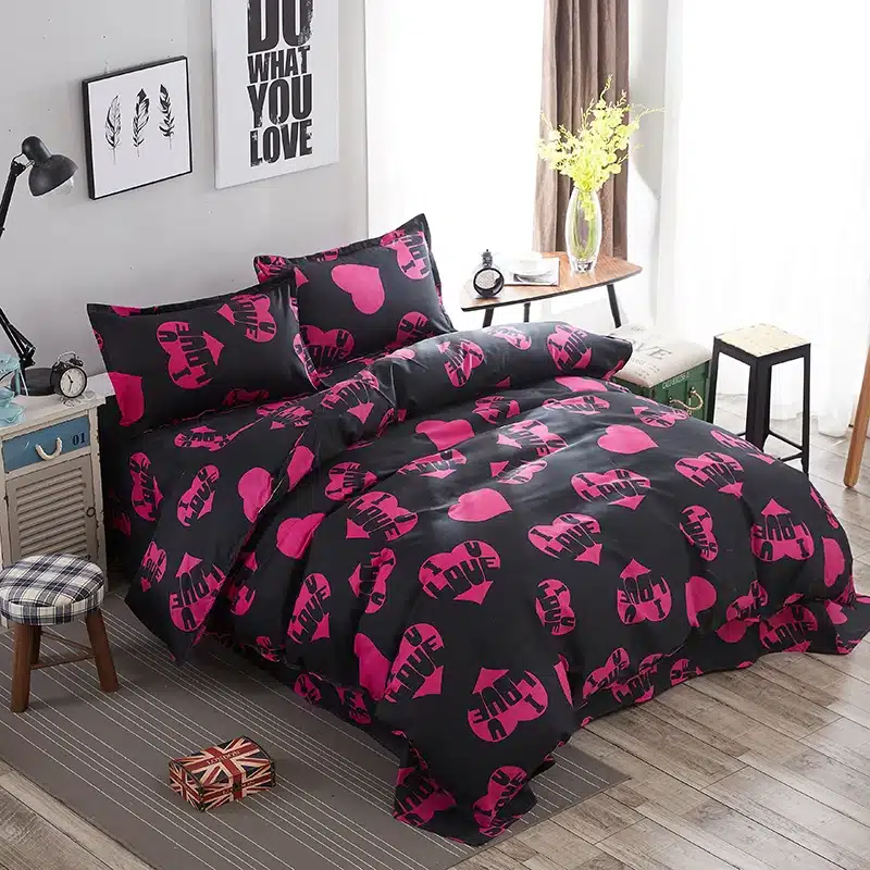 Black rose bedding set Rose Heart duvet cover 3 or 4pcs/set Summer bed set white bedclothes Flora flat sheet daisy kid bedlinen 9