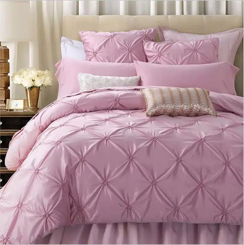 Pink Hand-made Bedding Set King Queen Size 4pcs Luxury Solid Color Satin Silk/Cotton Bed Set Duvet Cover Bed Linen Home Textile 15