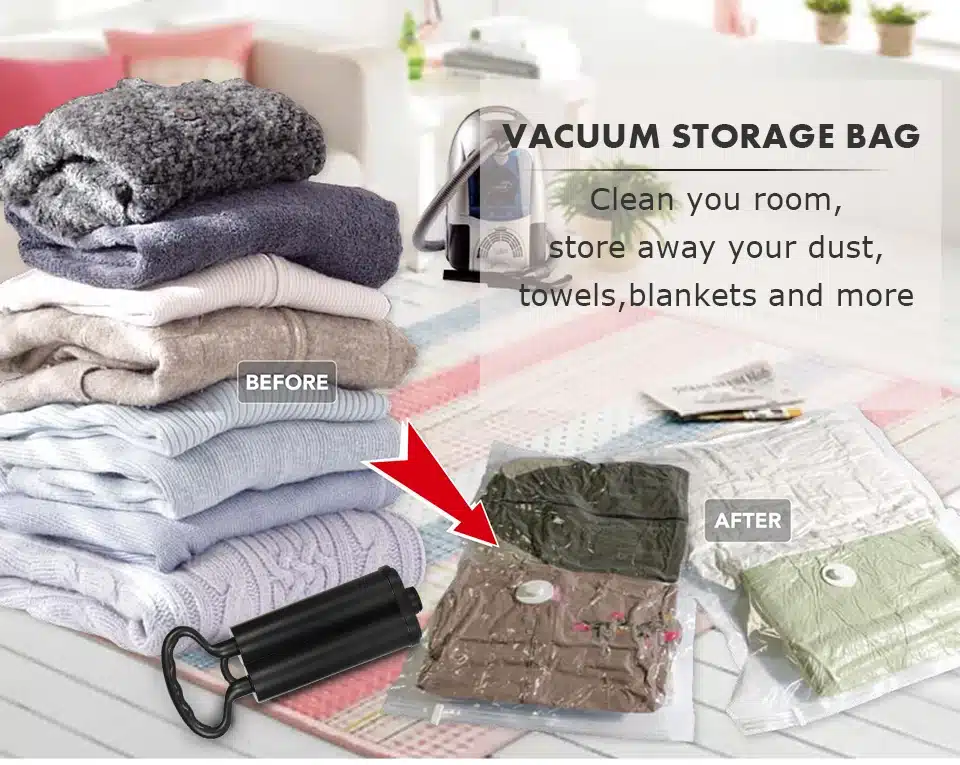 8 PCS+ 1 Hand Pump Vacuum Storage Bag JUMBO Large Space Saver Cube Bag organizer for Clothes Blanket Toy Wardrobe Bed Sheets 3