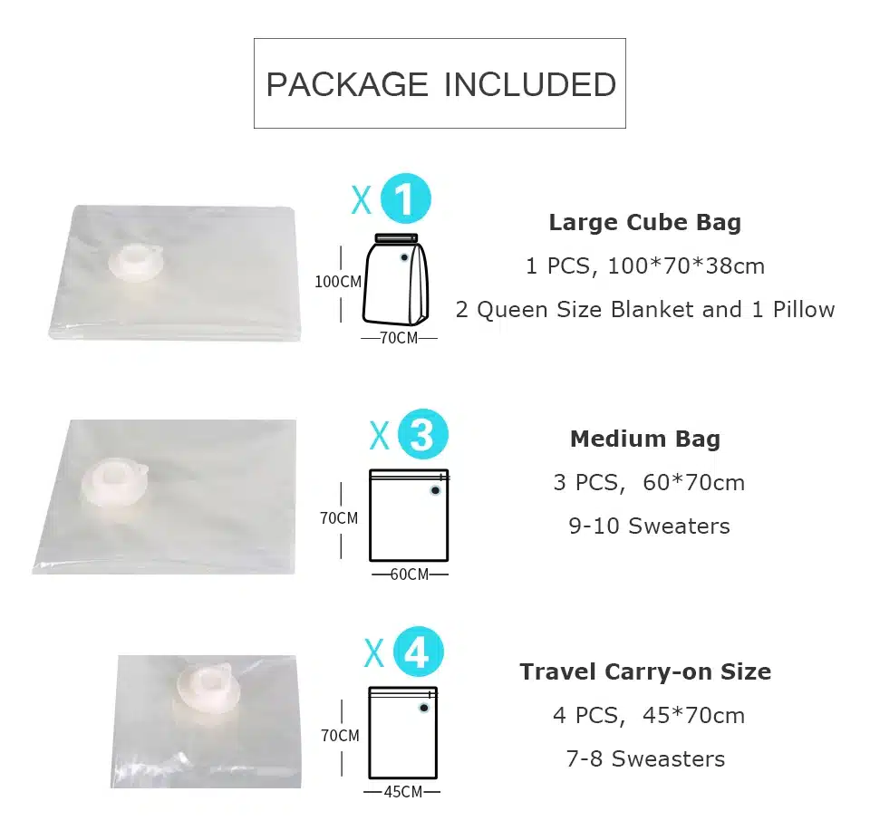 8 PCS+ 1 Hand Pump Vacuum Storage Bag JUMBO Large Space Saver Cube Bag organizer for Clothes Blanket Toy Wardrobe Bed Sheets 4