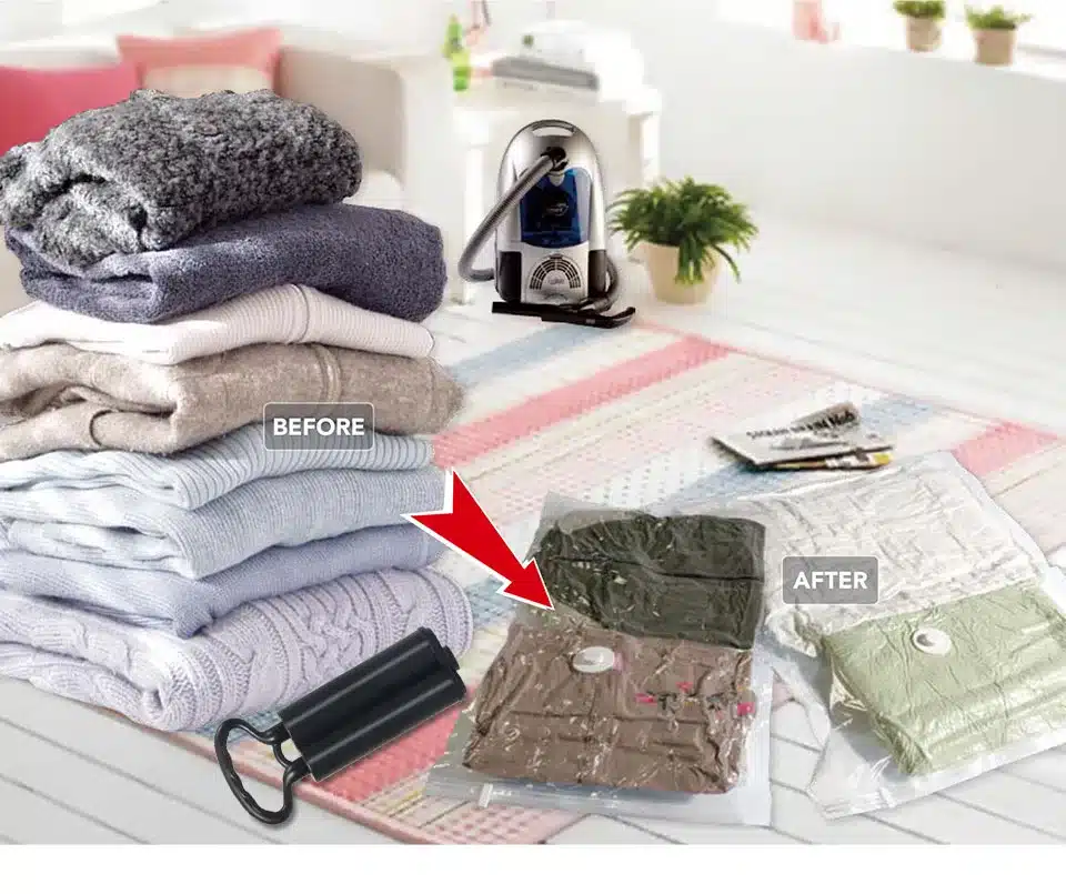 8 PCS+ 1 Hand Pump Vacuum Storage Bag JUMBO Large Space Saver Cube Bag organizer for Clothes Blanket Toy Wardrobe Bed Sheets 10