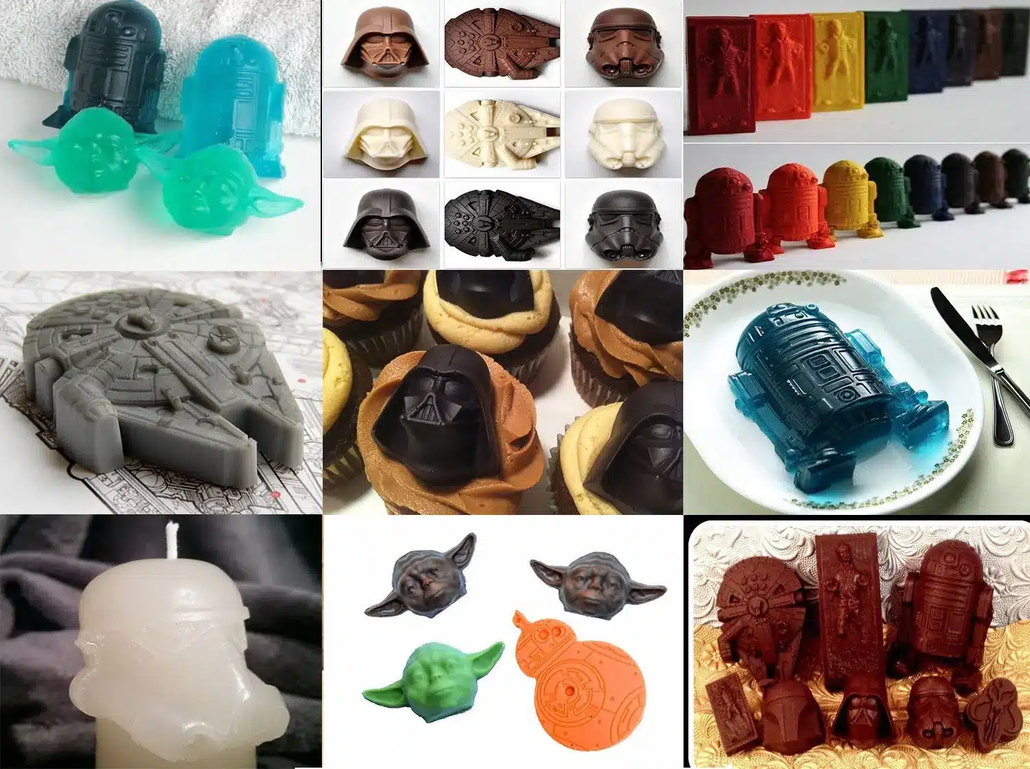 9pcs Star War Ice Cube Trays Silicone Ice Mold Death Star Ice Mold Ice Form Candy Silicone Molds Darth Vader Yoda Master 22